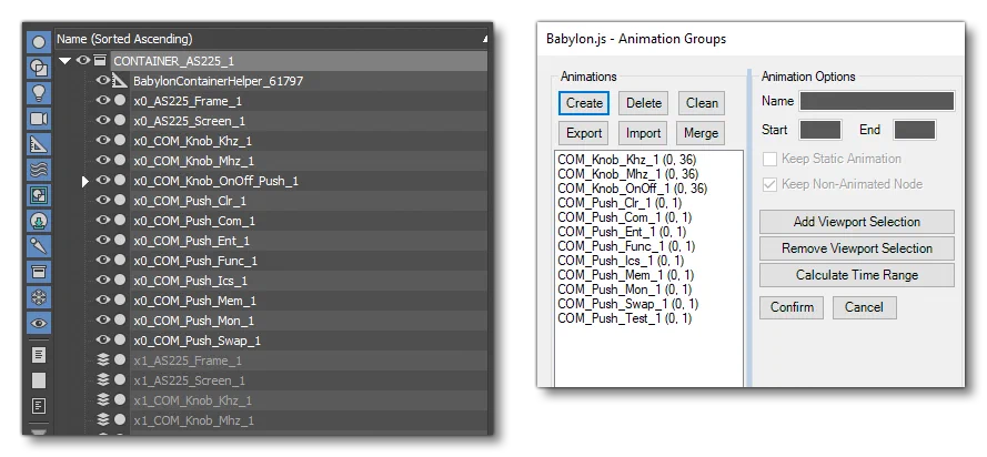 The Container And Animation Groups After Exporting