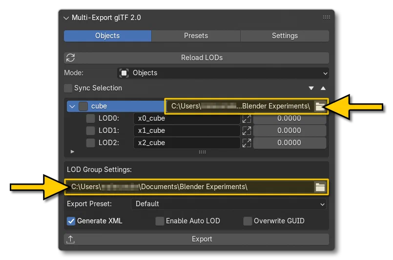 LOD Export Paths
