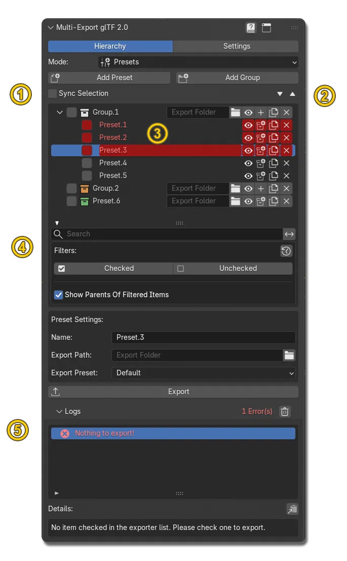 General Options For Presets And Objects