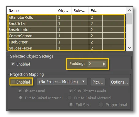 The Objects To Bake Settings
