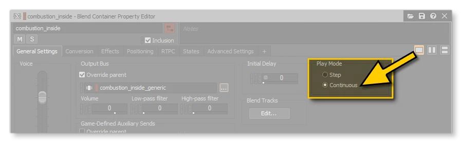 Setting The Blend Container To Continuous Play Mode