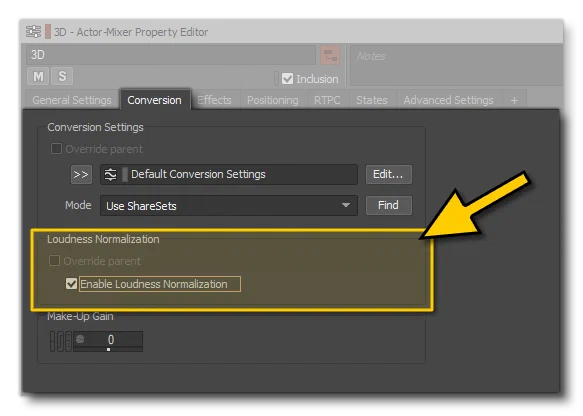 Setting The 3D Actor Mixer Loudness Normalization