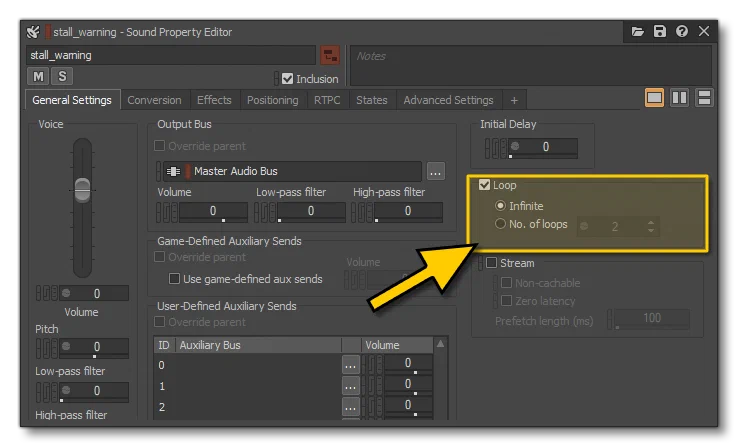 Set The Sound Properties To Loop
