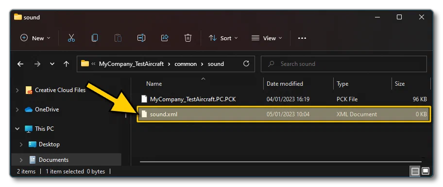Creating The Sound.xml File In The Correct Location