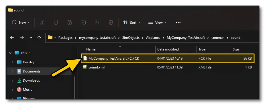 Placing The PC.PCK File With The Sound.xml