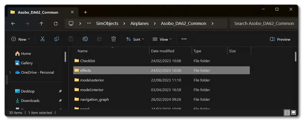 General Folder Structure For A SimObject Aircraft
