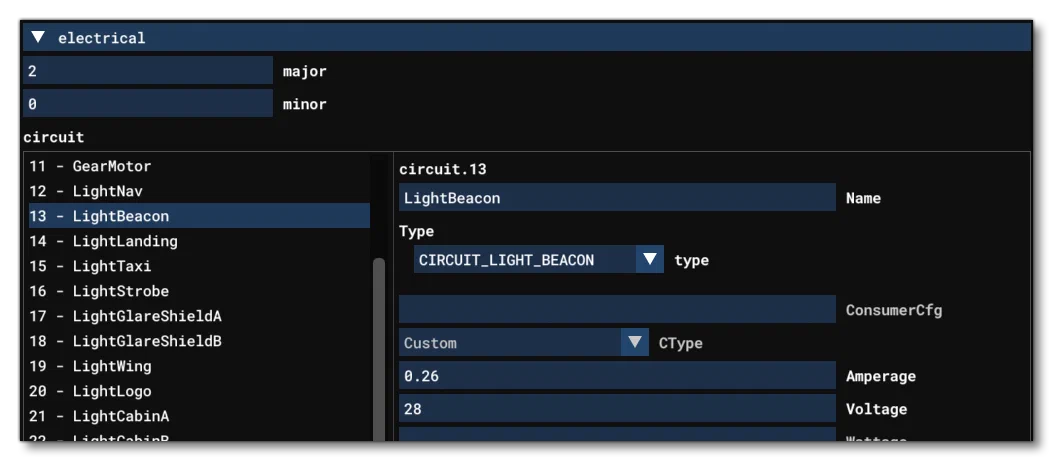 The Lights Section Of The Systems Tab In The SimObject Editor