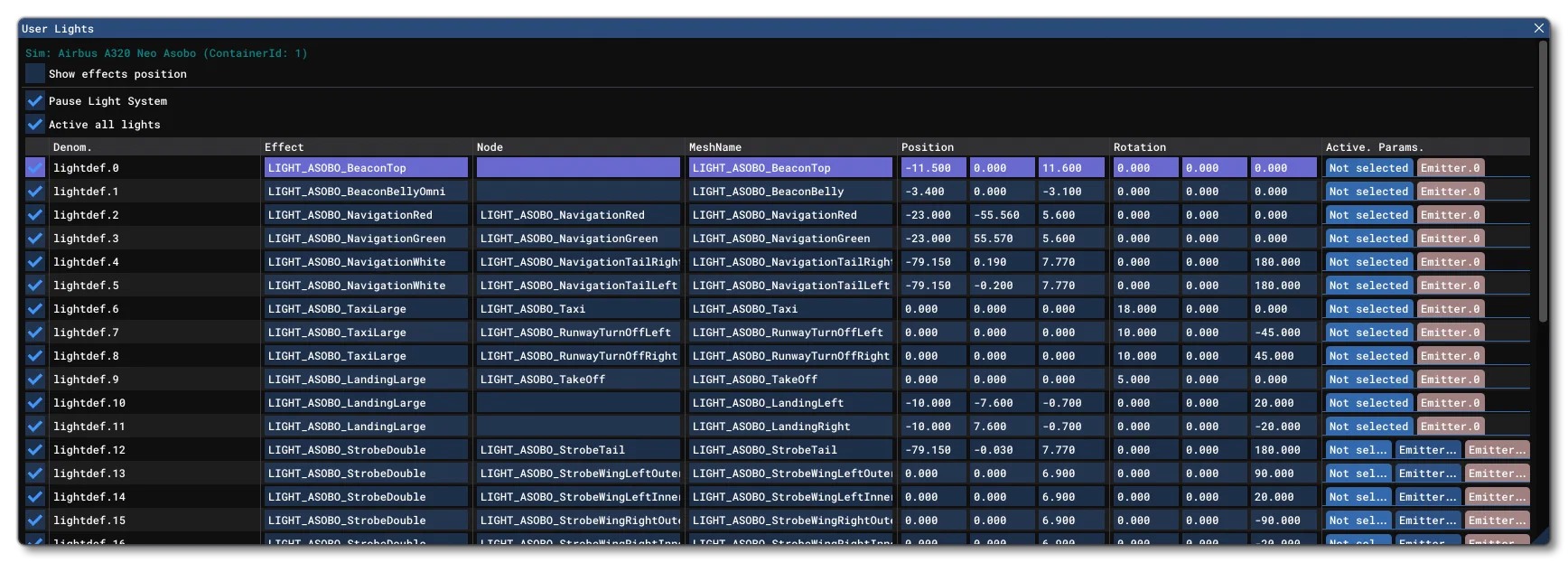 The User Lights Debug Window