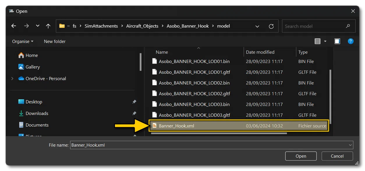 Selecting The Model XML In The File Explorer