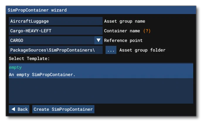 Creating The SimProp Container Asset Group And Initial Container