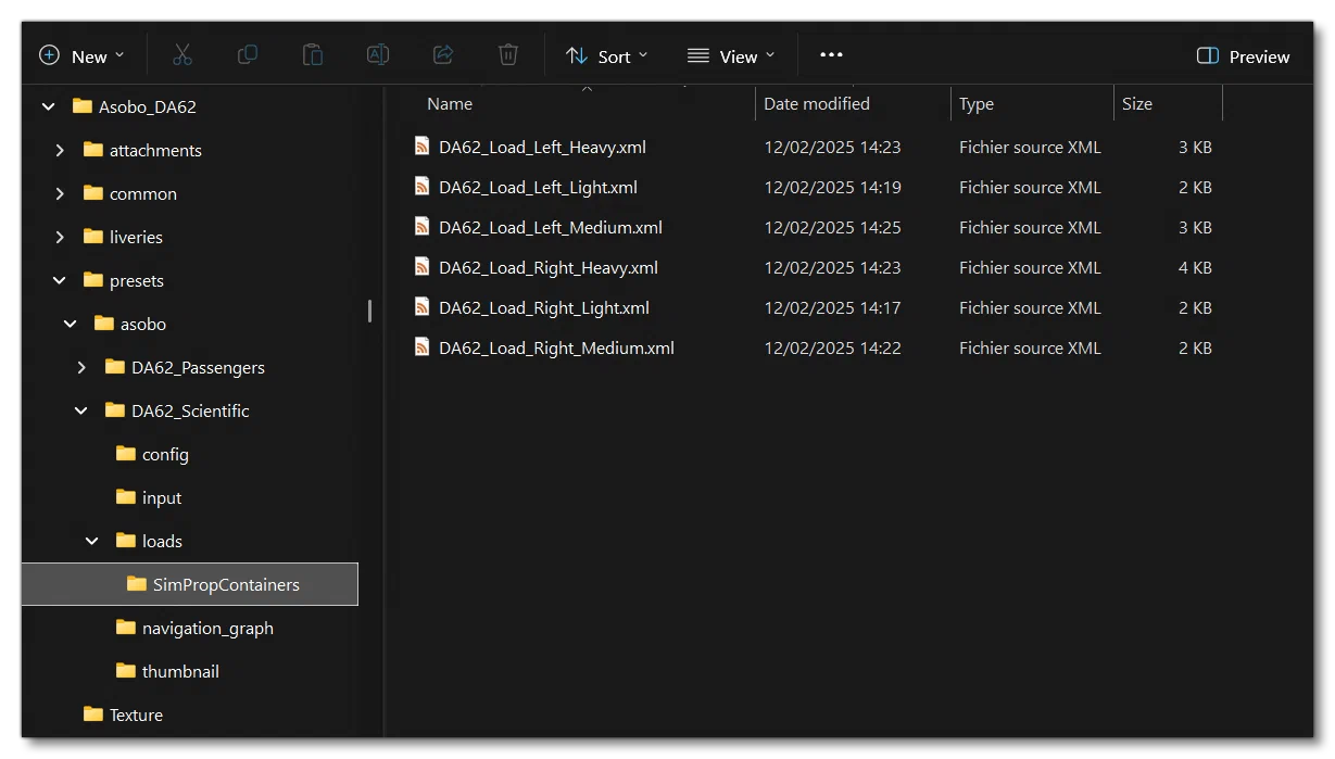 The Loads And SimPropContainer Folders In A Preset