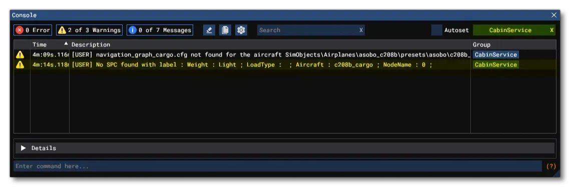 The Console Window Showing Some CabinService Issues
