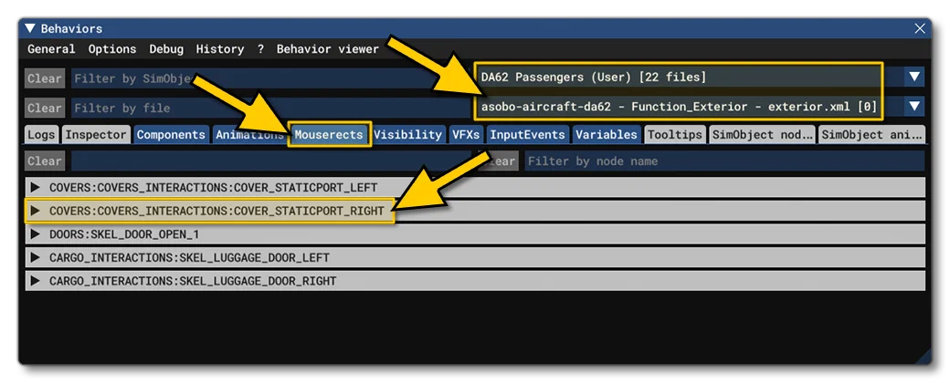 Finding The Interaction Base Name In The Behaviors Debug Window