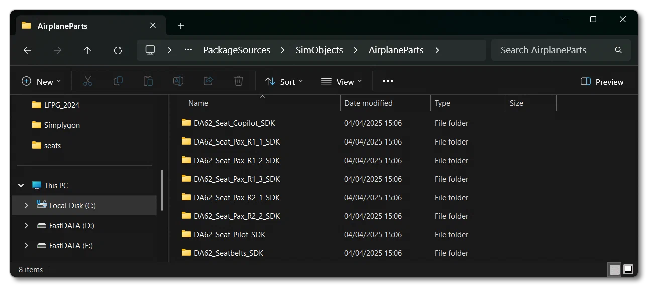 Example Of The Seat Logic SimObject Folder Setup