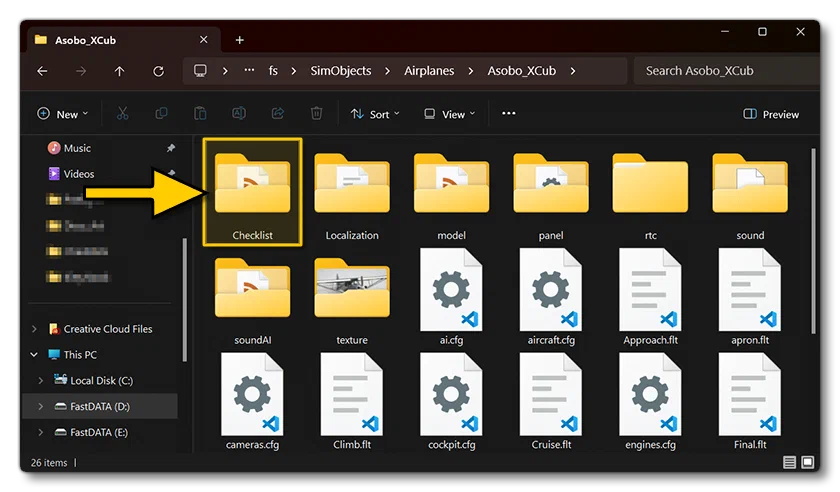 Example Aircraft Source Files Showing The Checklist Folder