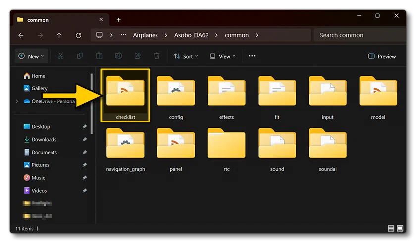 Example Aircraft Source Files Showing The Checklist Folder