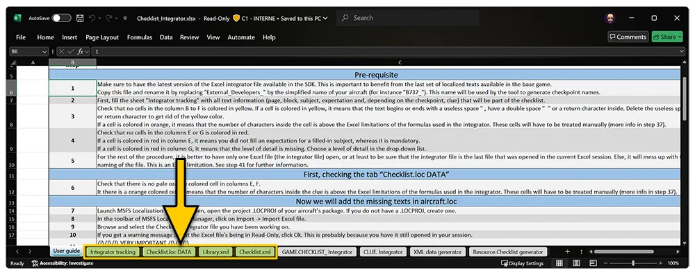The Integrator File Excel Sheet