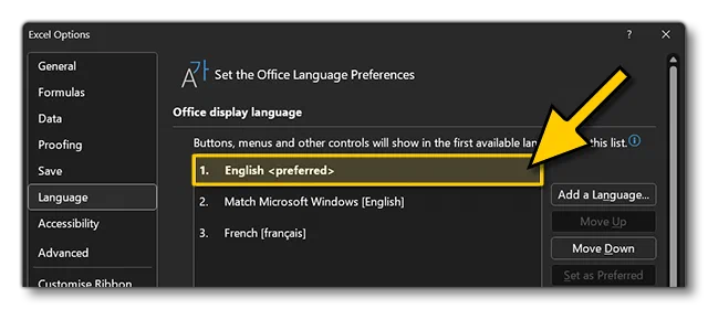 Warning About Setting Excel To Use English
