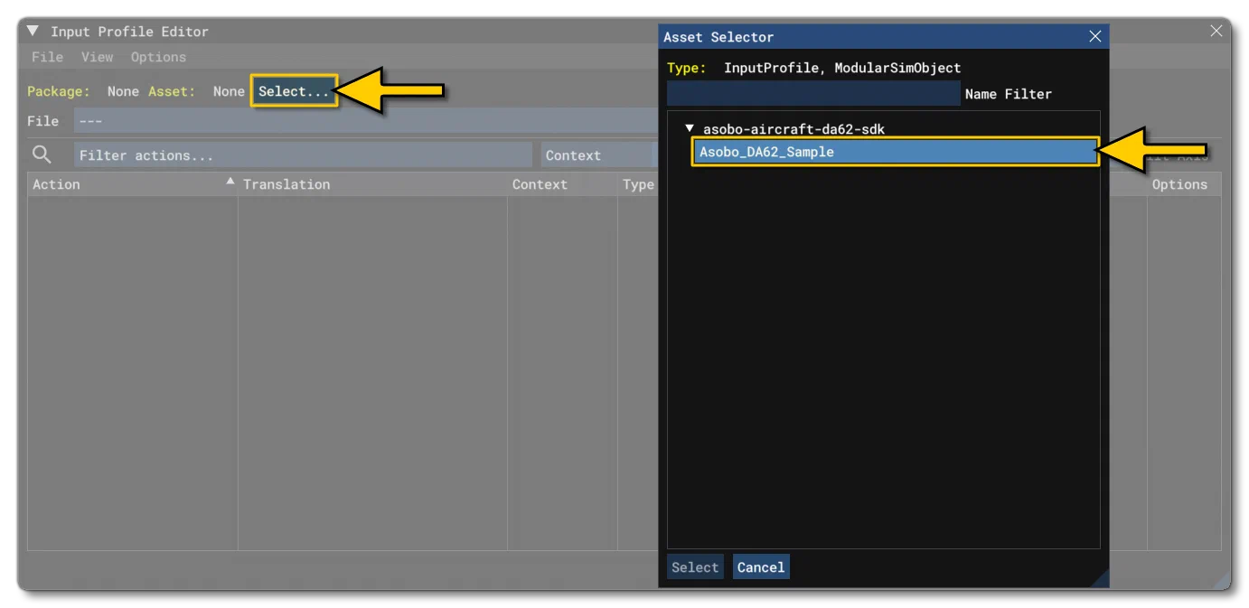 Selecting The Asset To Create Inputs For