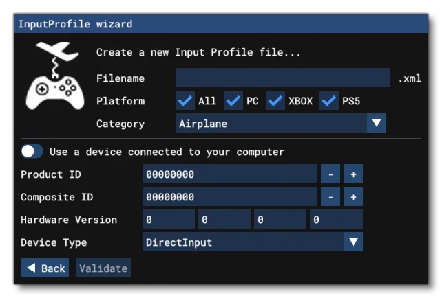 The Input Wizard When Adding An Input Profile
