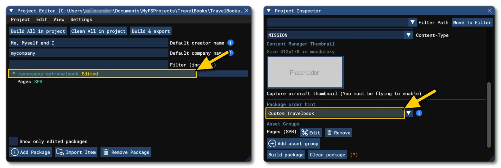 Setting The Package Order Hint For A Travelbook
