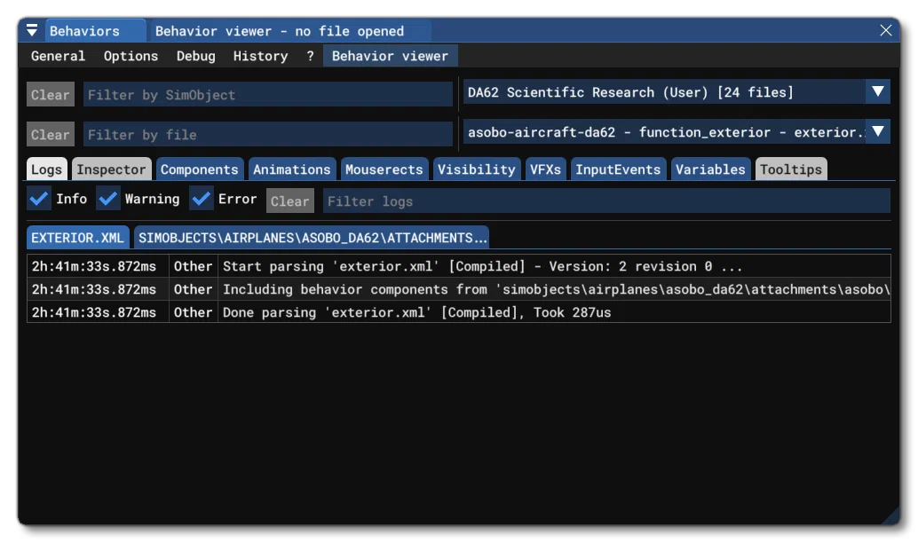The Model Behaviour Debug Menu