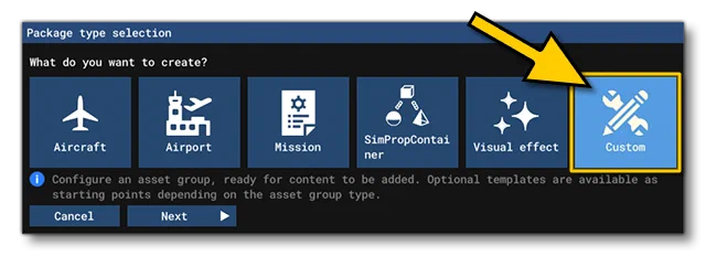 Selecting A Custom Asset Group Type To Create
