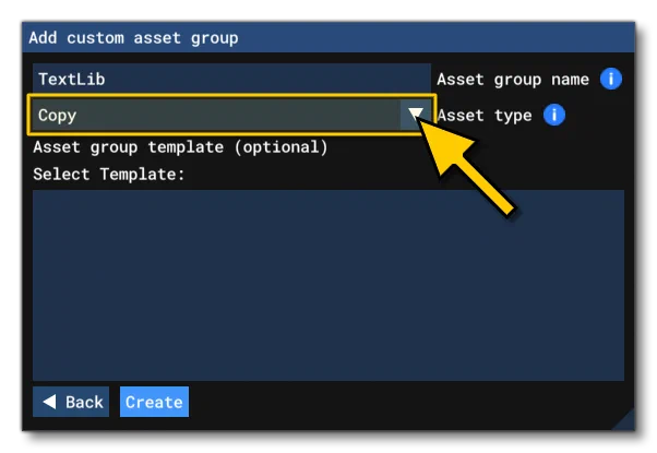 Selecting The Copy Asset Type