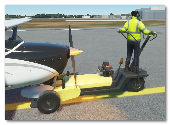 A Small Pushback Pushing A Cessna 172 SkyHawk