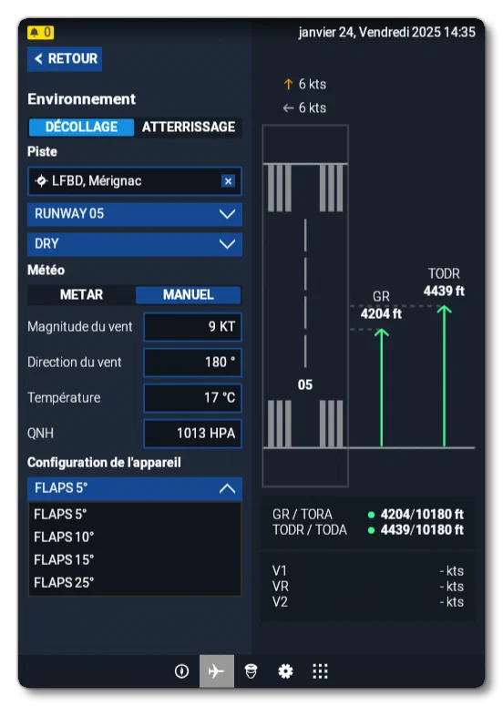 The Environment Section Of The Aircraft App In the EFB
