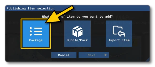 Selecting The Publishing Item For The Project