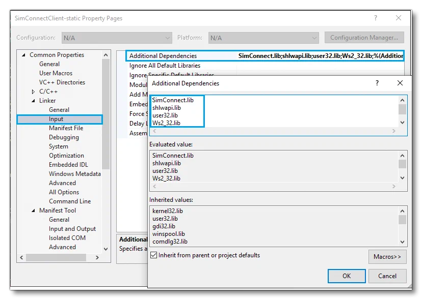 Add The SimConnect lib Folder