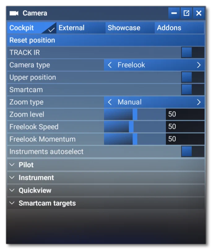 Camera In-Sim Panel UI