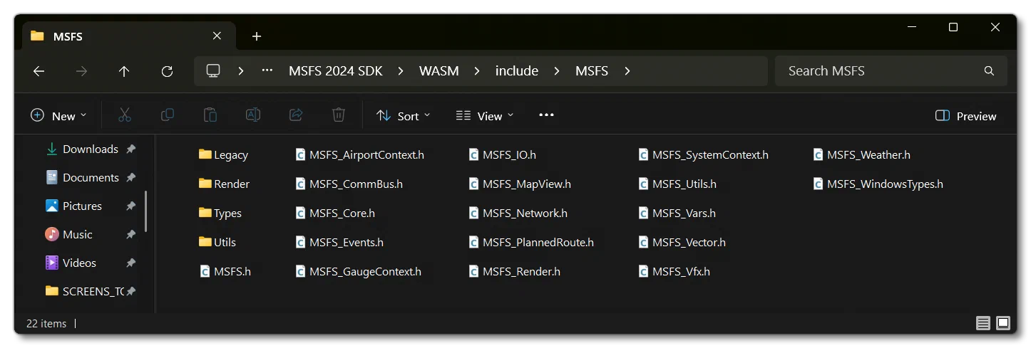 Location Of The MSFS.h File