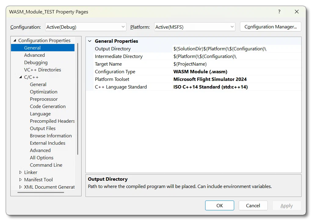 The VS Properties Window For A WASM Module