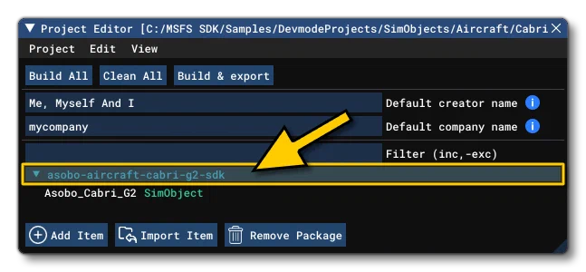 The DA62 Package In The Project Editor