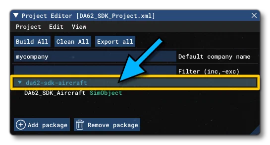 The DA62 Package In The Project Editor