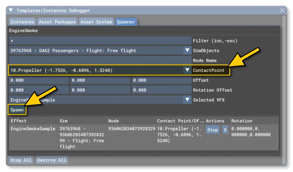 The EngineSmoke XML In The VFX Editor Inspector