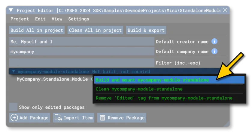 The Build Package Button