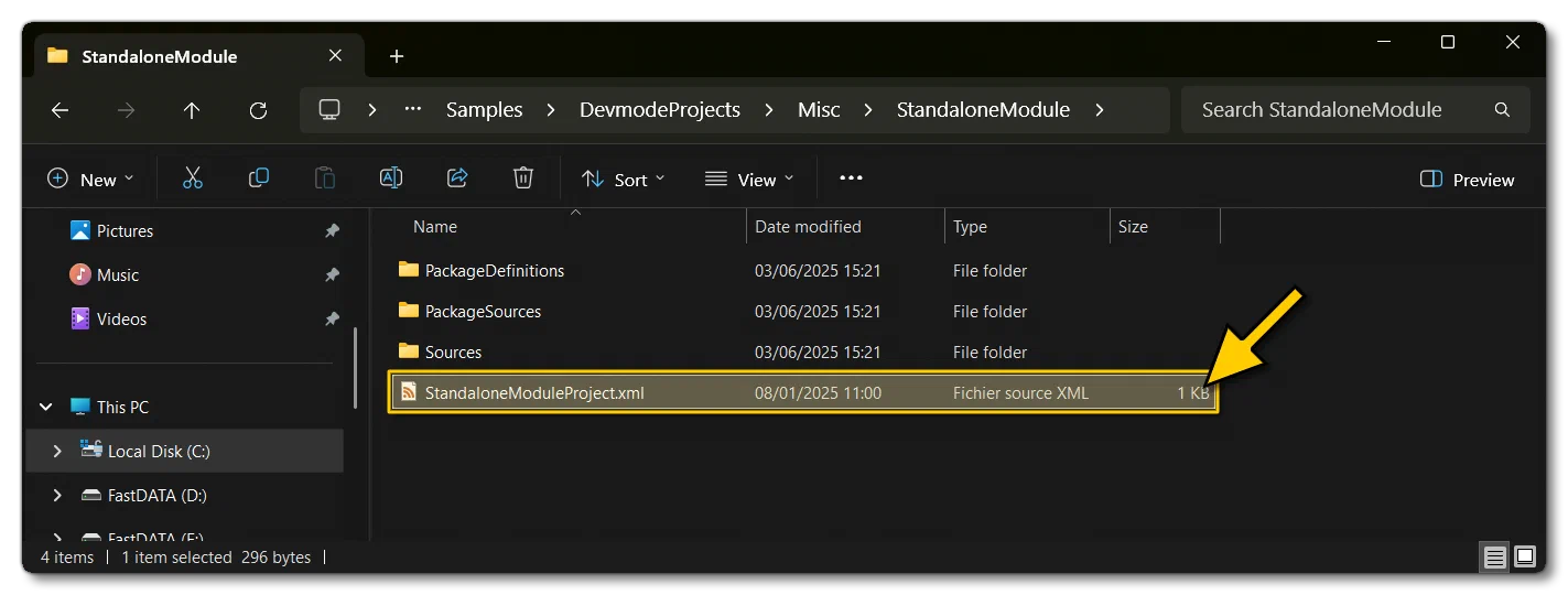 The StandaloneModule XML File In The File Explorer