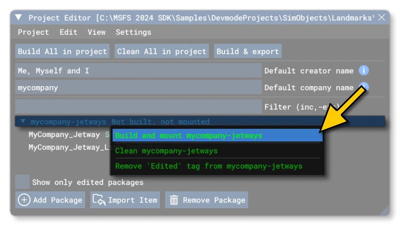 Building The Jetway Package In The Project Editor Inspector