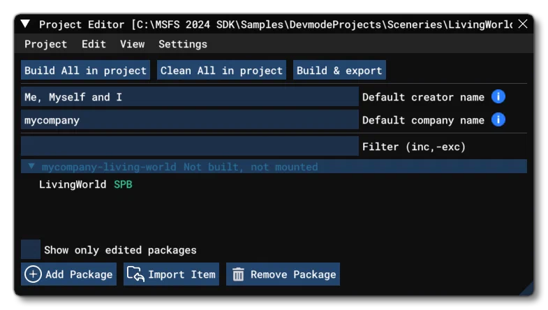 The LivingWorldProject In The Project Editor