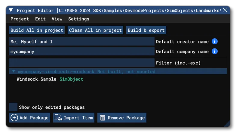 The Windsock Package In The Project Editor