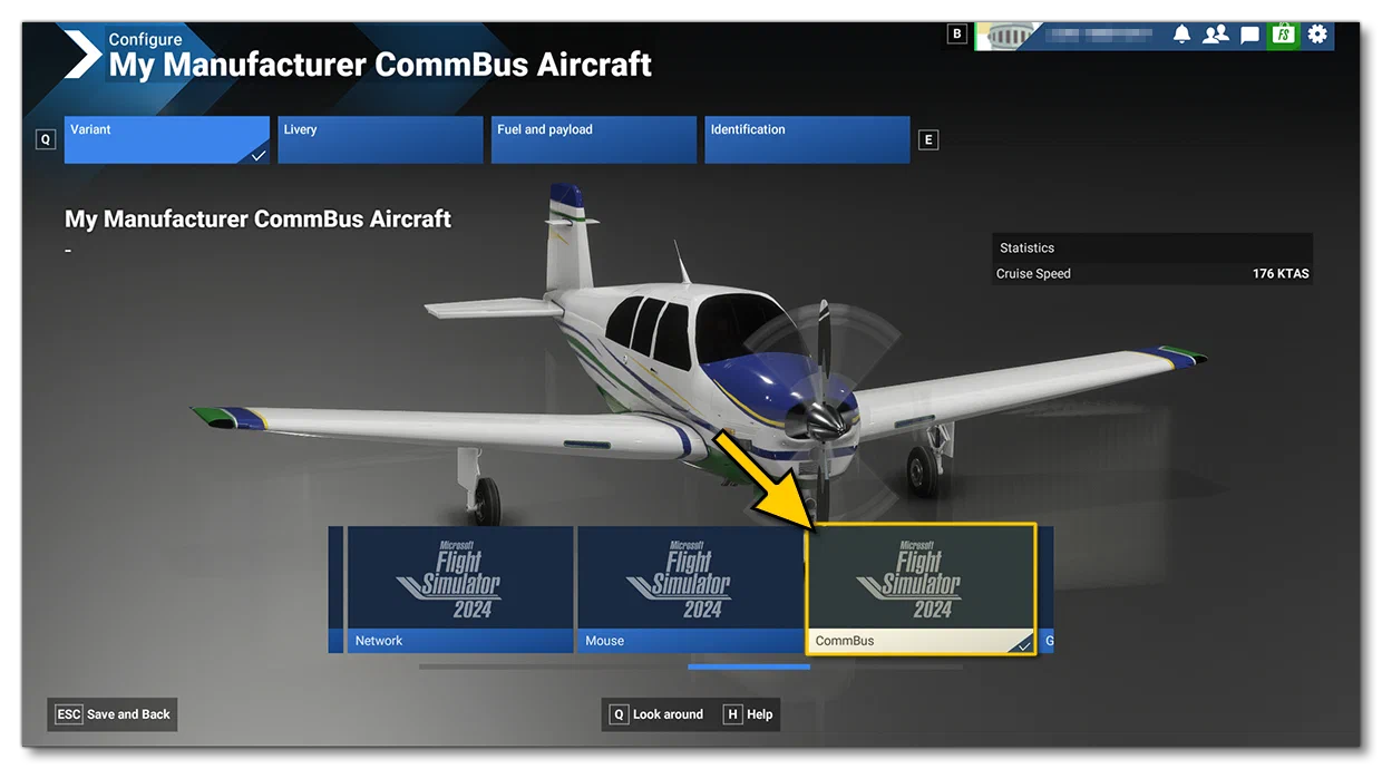 Selecting The CommBus Aircraft In The Simulation