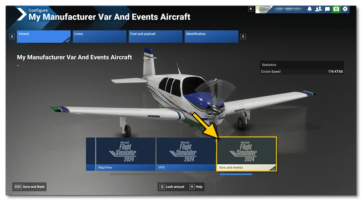 Selecting The Vars And Events Aircraft In The Simulation
