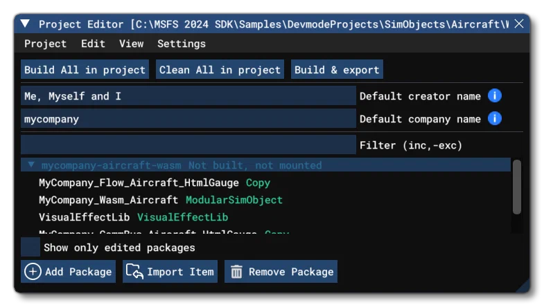 The WASMAircraft Sample Open In The Project Editor