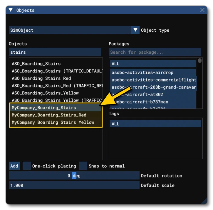 The AirportVehiclesSample Demo Objects In The Scenery Editor Objects Window