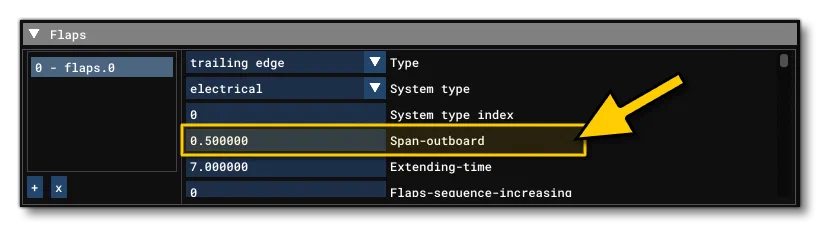 The Flaps Span Parameter in The SimObject Editor