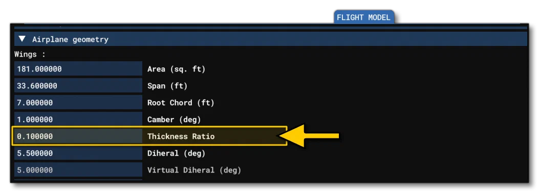 The Wing Thickness Parameter in The SimObject Editor