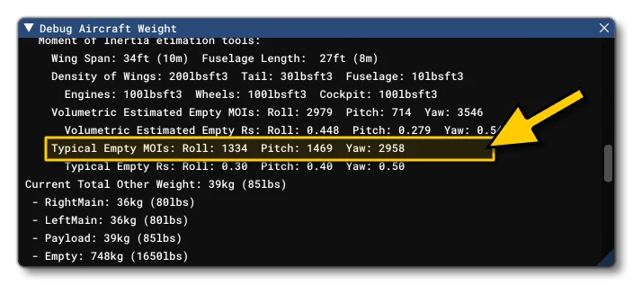 The Estimated Typical MOIs In The Weight Debug Window